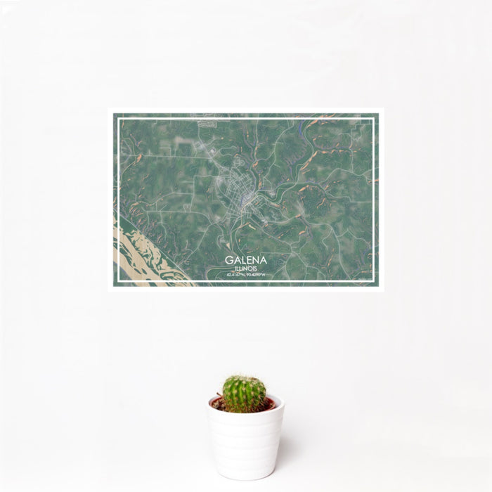 12x18 Galena Illinois Map Print Landscape Orientation in Afternoon Style With Small Cactus Plant in White Planter