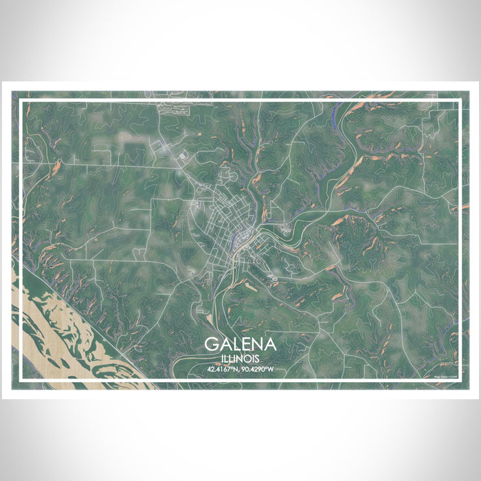 Galena Illinois Map Print Landscape Orientation in Afternoon Style With Shaded Background