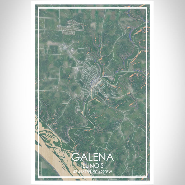 Galena Illinois Map Print Portrait Orientation in Afternoon Style With Shaded Background