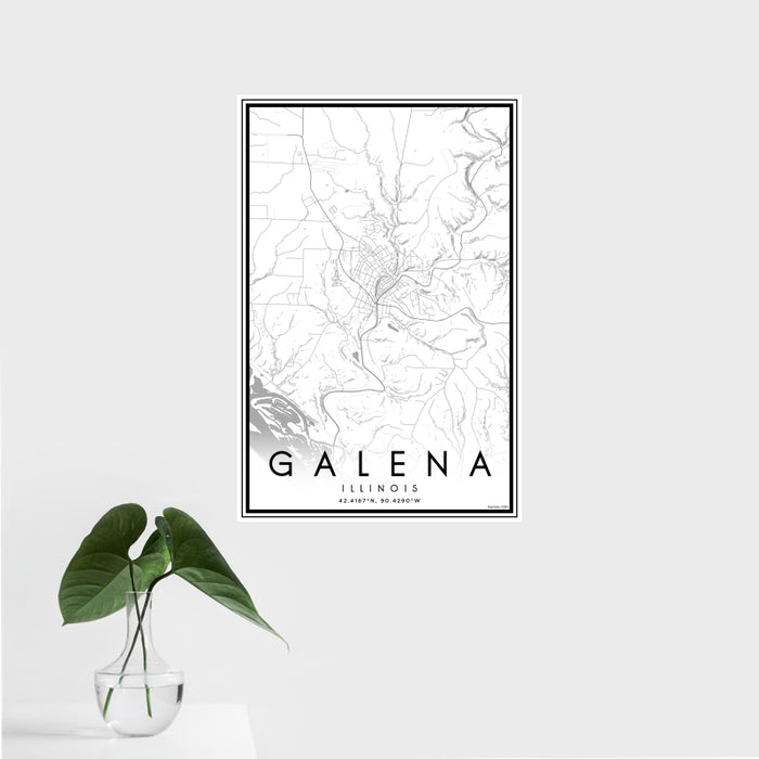 16x24 Galena Illinois Map Print Portrait Orientation in Classic Style With Tropical Plant Leaves in Water