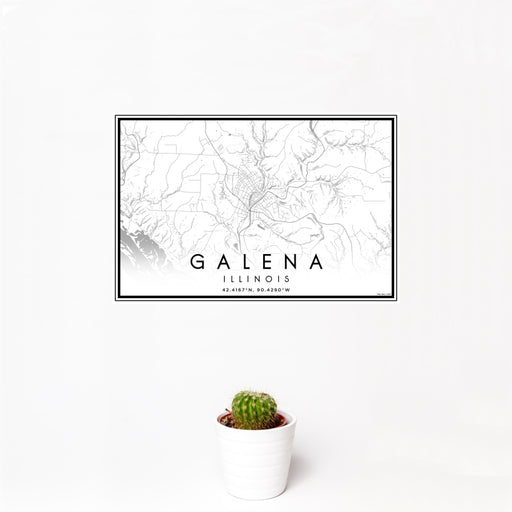 12x18 Galena Illinois Map Print Landscape Orientation in Classic Style With Small Cactus Plant in White Planter