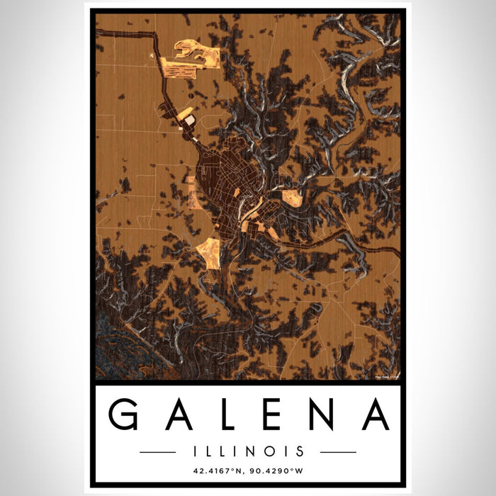 Galena Illinois Map Print Portrait Orientation in Ember Style With Shaded Background