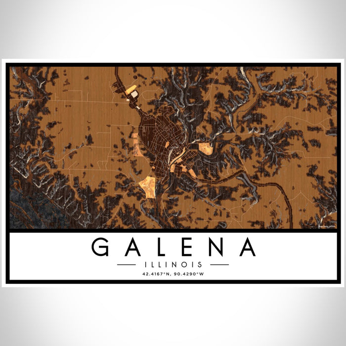 Galena Illinois Map Print Landscape Orientation in Ember Style With Shaded Background