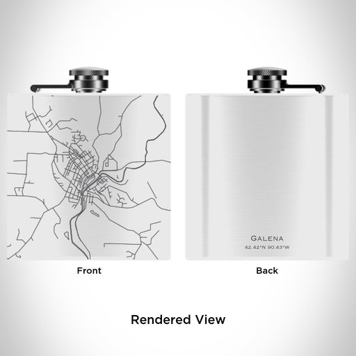 Rendered View of Galena Illinois Map Engraving on 6oz Stainless Steel Flask in White
