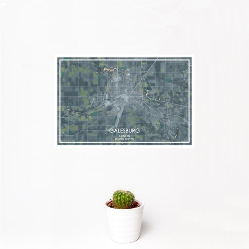 12x18 Galesburg Illinois Map Print Landscape Orientation in Afternoon Style With Small Cactus Plant in White Planter