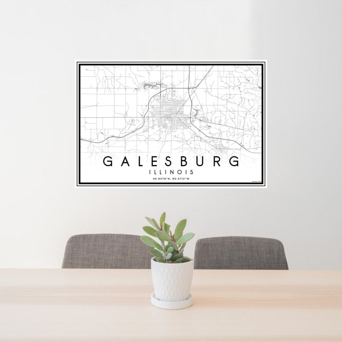 24x36 Galesburg Illinois Map Print Lanscape Orientation in Classic Style Behind 2 Chairs Table and Potted Plant