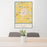 24x36 Galesburg Illinois Map Print Portrait Orientation in Woodblock Style Behind 2 Chairs Table and Potted Plant