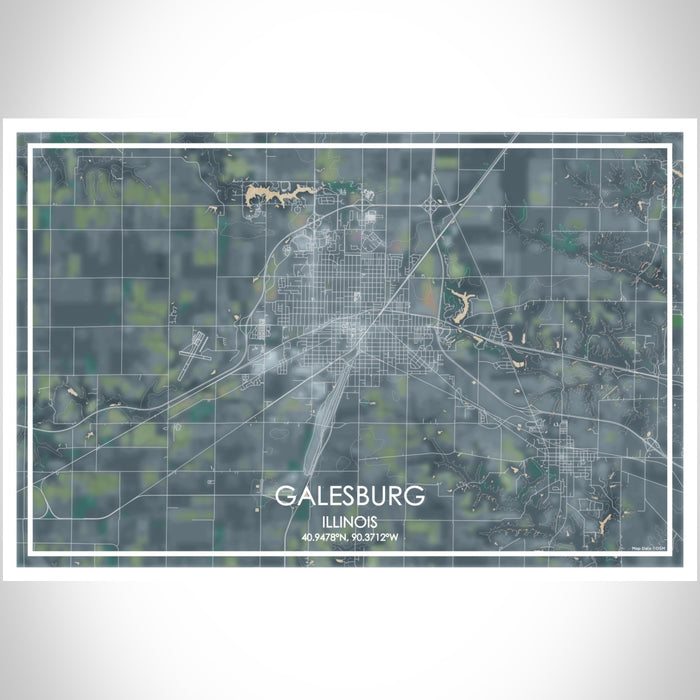 Galesburg Illinois Map Print Landscape Orientation in Afternoon Style With Shaded Background