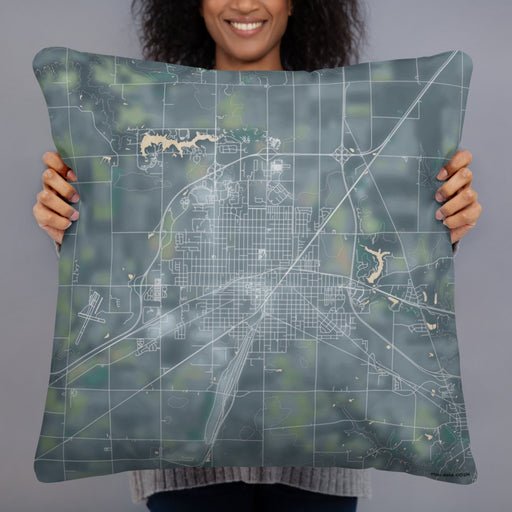 Person holding 22x22 Custom Galesburg Illinois Map Throw Pillow in Afternoon