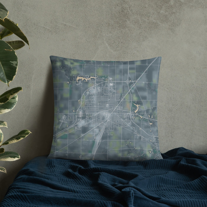 Custom Galesburg Illinois Map Throw Pillow in Afternoon on Bedding Against Wall