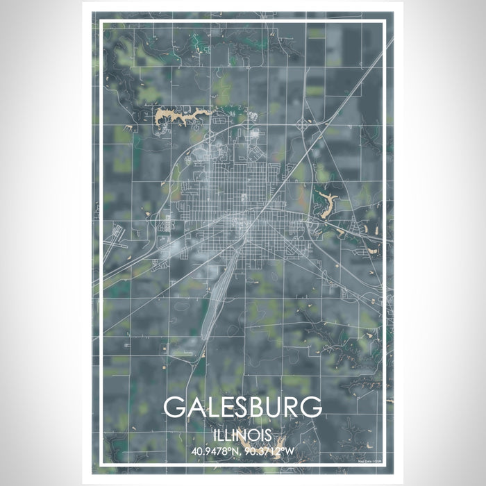 Galesburg Illinois Map Print Portrait Orientation in Afternoon Style With Shaded Background