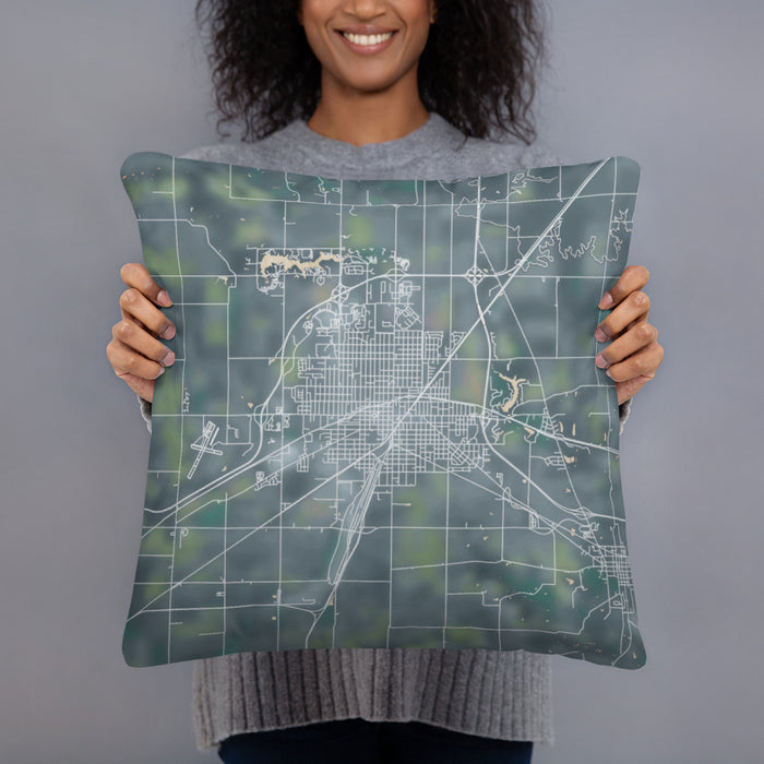 Person holding 18x18 Custom Galesburg Illinois Map Throw Pillow in Afternoon