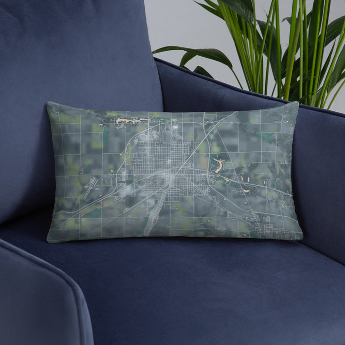 Custom Galesburg Illinois Map Throw Pillow in Afternoon on Blue Colored Chair