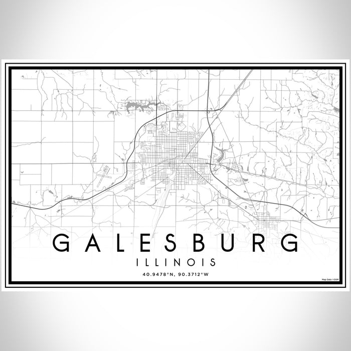 Galesburg Illinois Map Print Landscape Orientation in Classic Style With Shaded Background