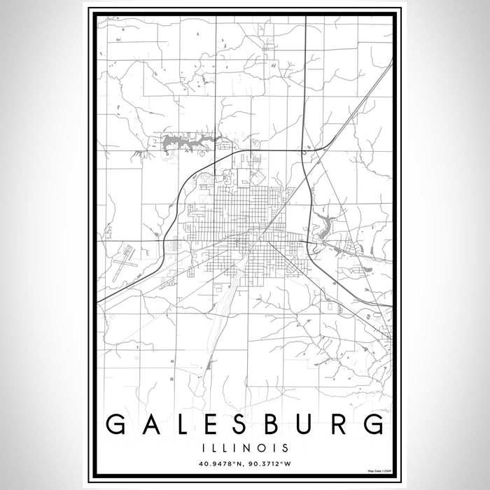 Galesburg Illinois Map Print Portrait Orientation in Classic Style With Shaded Background