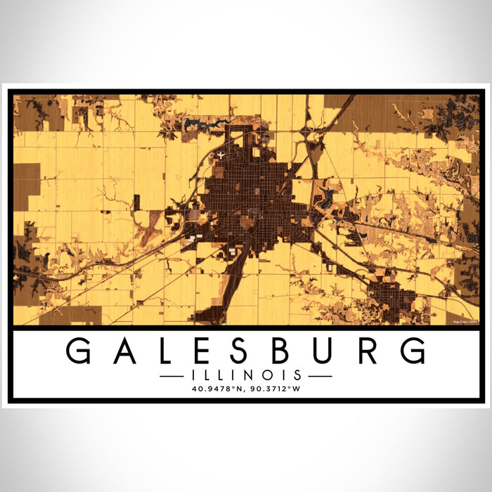 Galesburg Illinois Map Print Landscape Orientation in Ember Style With Shaded Background