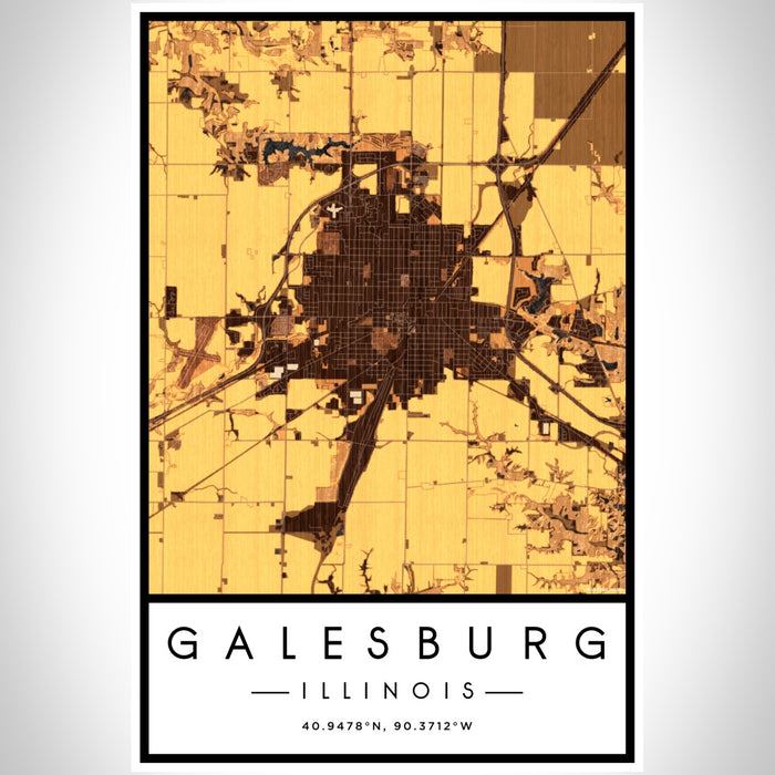 Galesburg Illinois Map Print Portrait Orientation in Ember Style With Shaded Background