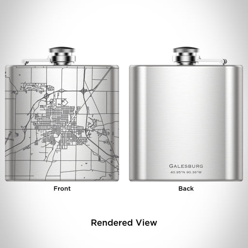 Rendered View of Galesburg Illinois Map Engraving on 6oz Stainless Steel Flask