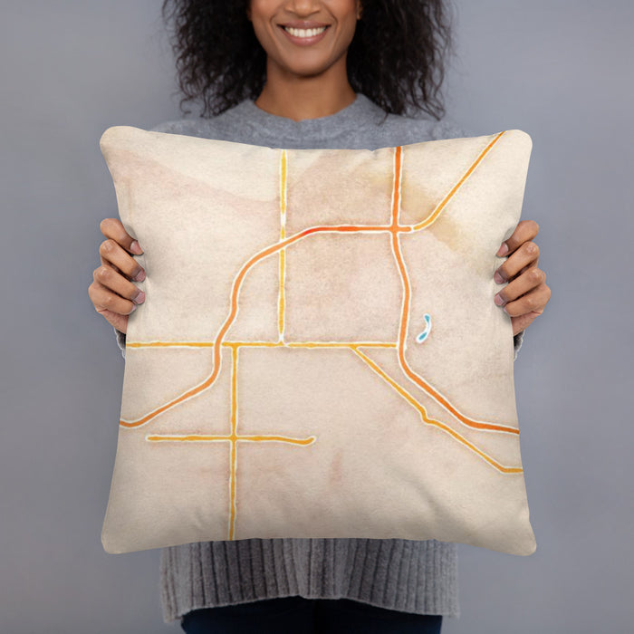 Person holding 18x18 Custom Galesburg Illinois Map Throw Pillow in Watercolor