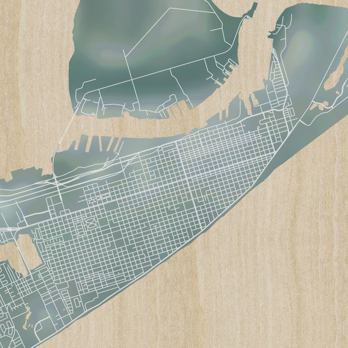Galveston Texas Map Print in Afternoon Style Zoomed In Close Up Showing Details