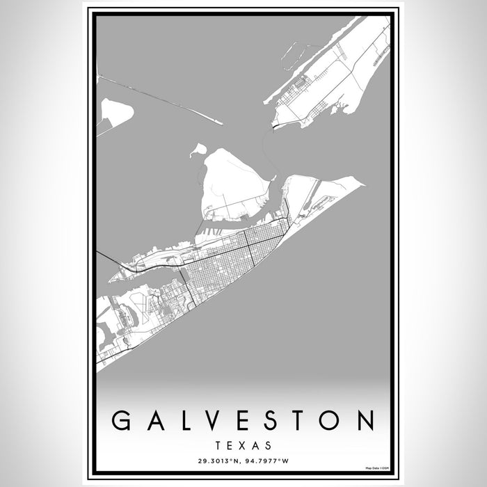 Galveston Texas Map Print Portrait Orientation in Classic Style With Shaded Background