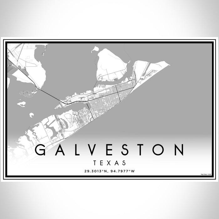 Galveston Texas Map Print Landscape Orientation in Classic Style With Shaded Background