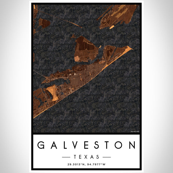 Galveston Texas Map Print Portrait Orientation in Ember Style With Shaded Background