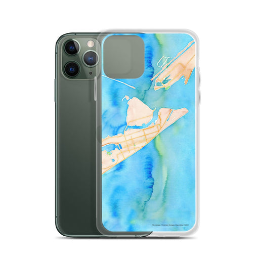 Custom Galveston Texas Map Phone Case in Watercolor on Table with Laptop and Plant