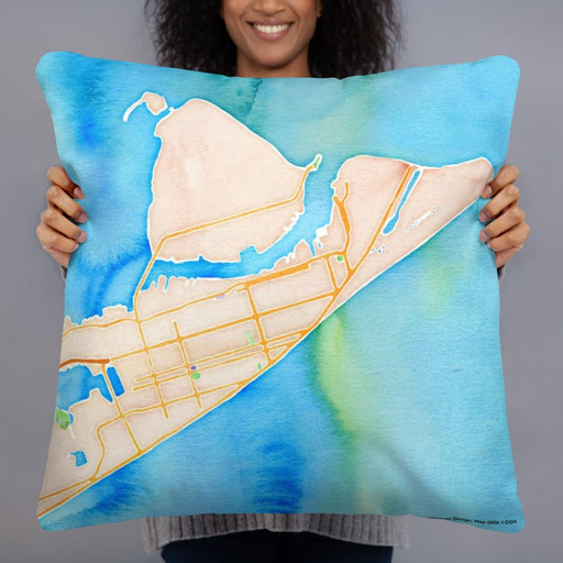 Person holding 22x22 Custom Galveston Texas Map Throw Pillow in Watercolor
