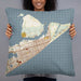 Person holding 22x22 Custom Galveston Texas Map Throw Pillow in Woodblock