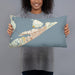 Person holding 20x12 Custom Galveston Texas Map Throw Pillow in Woodblock