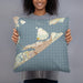 Person holding 18x18 Custom Galveston Texas Map Throw Pillow in Woodblock