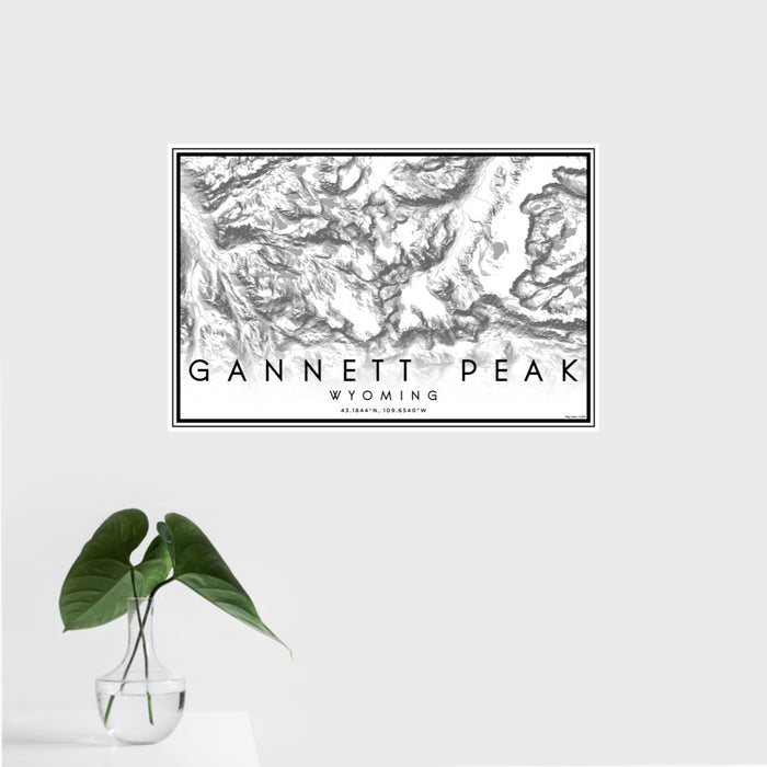 16x24 Gannett Peak Wyoming Map Print Landscape Orientation in Classic Style With Tropical Plant Leaves in Water