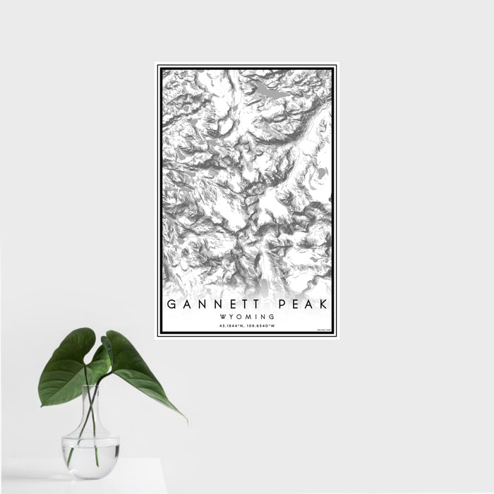 16x24 Gannett Peak Wyoming Map Print Portrait Orientation in Classic Style With Tropical Plant Leaves in Water