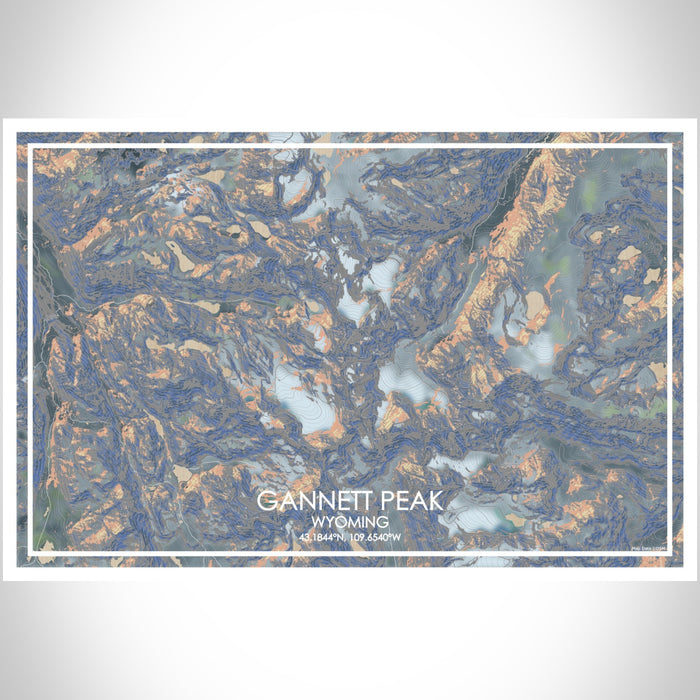 Gannett Peak Wyoming Map Print Landscape Orientation in Afternoon Style With Shaded Background