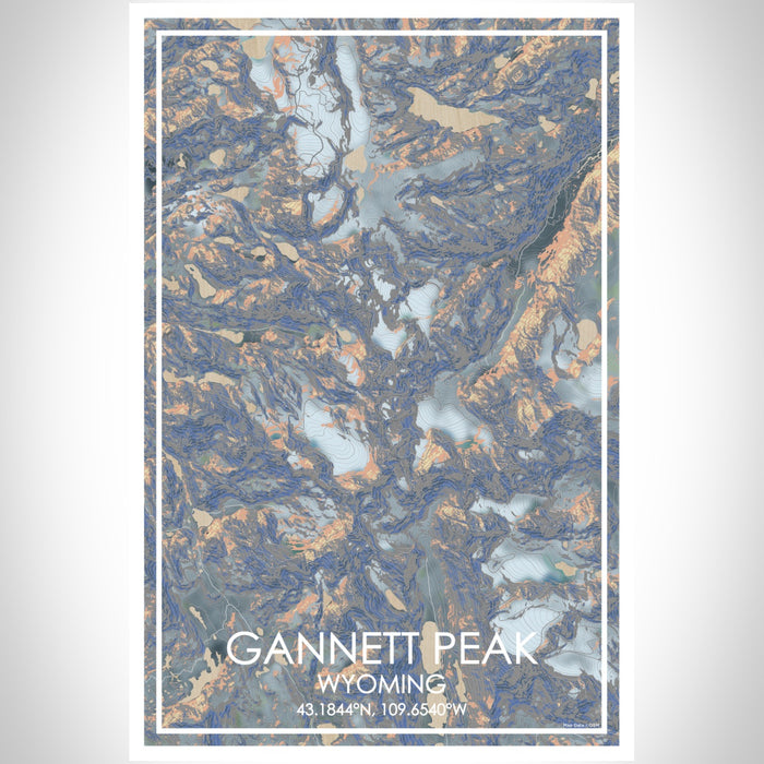 Gannett Peak Wyoming Map Print Portrait Orientation in Afternoon Style With Shaded Background