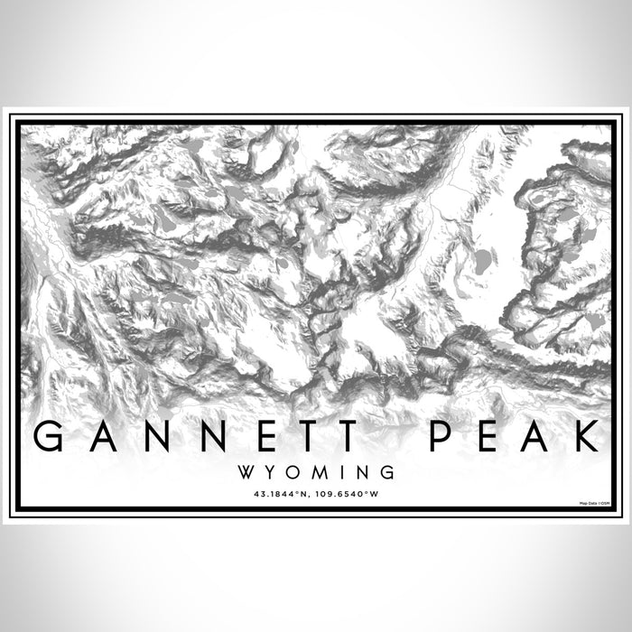 Gannett Peak Wyoming Map Print Landscape Orientation in Classic Style With Shaded Background