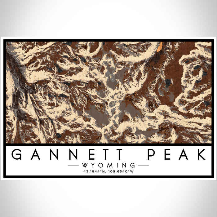 Gannett Peak Wyoming Map Print Landscape Orientation in Ember Style With Shaded Background