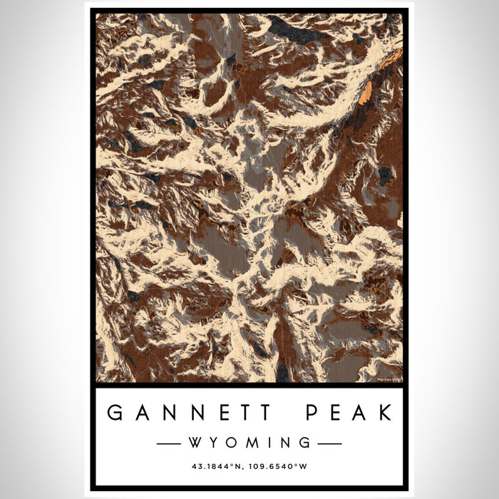 Gannett Peak Wyoming Map Print Portrait Orientation in Ember Style With Shaded Background