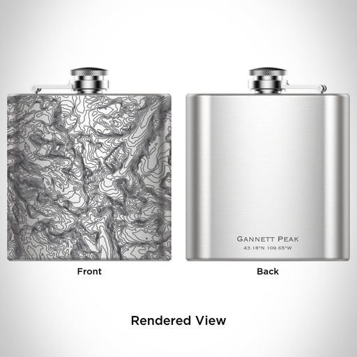 Rendered View of Gannett Peak Wyoming Map Engraving on 6oz Stainless Steel Flask