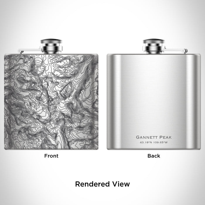 Rendered View of Gannett Peak Wyoming Map Engraving on 6oz Stainless Steel Flask