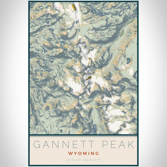 Gannett Peak Wyoming Map Print Portrait Orientation in Woodblock Style With Shaded Background