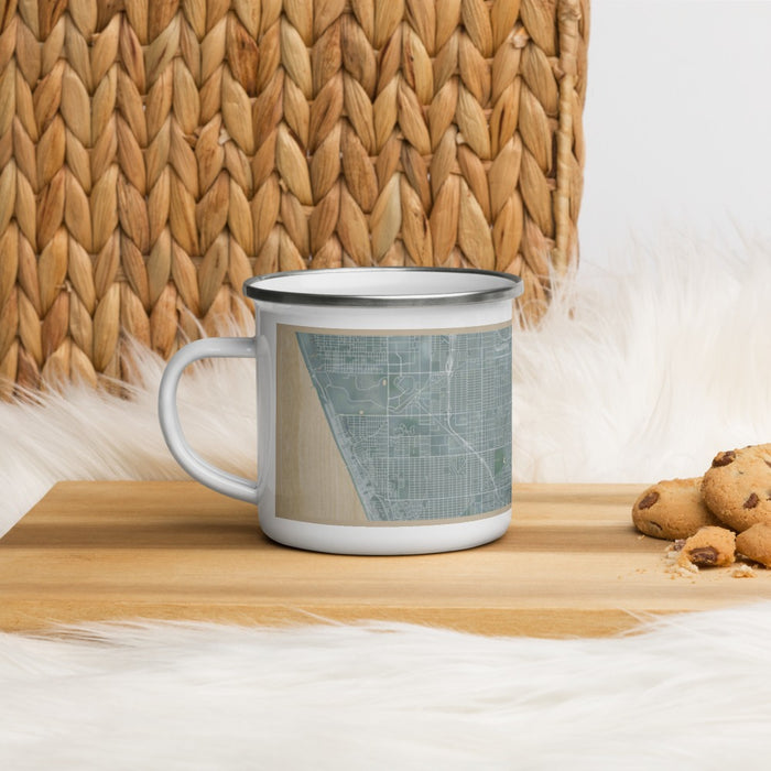 Left View Custom Gardena California Map Enamel Mug in Afternoon on Table Top