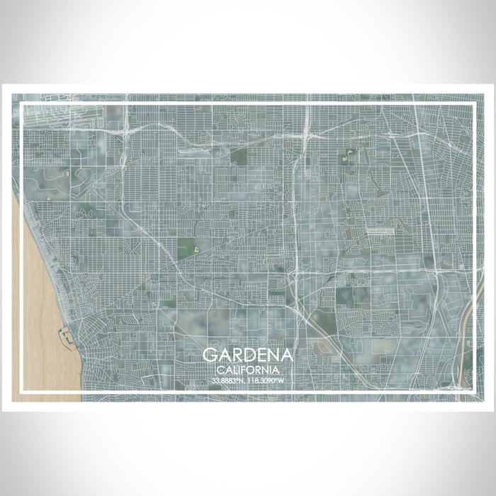 Gardena California Map Print Landscape Orientation in Afternoon Style With Shaded Background