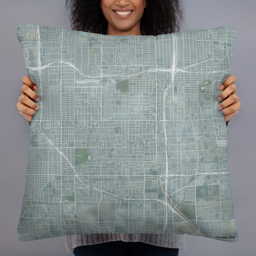 Person holding 22x22 Custom Gardena California Map Throw Pillow in Afternoon