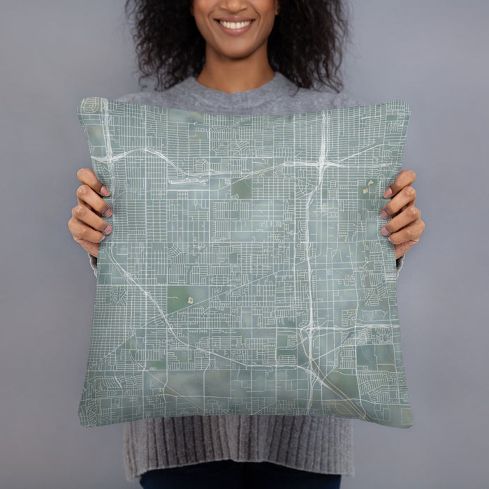 Person holding 18x18 Custom Gardena California Map Throw Pillow in Afternoon