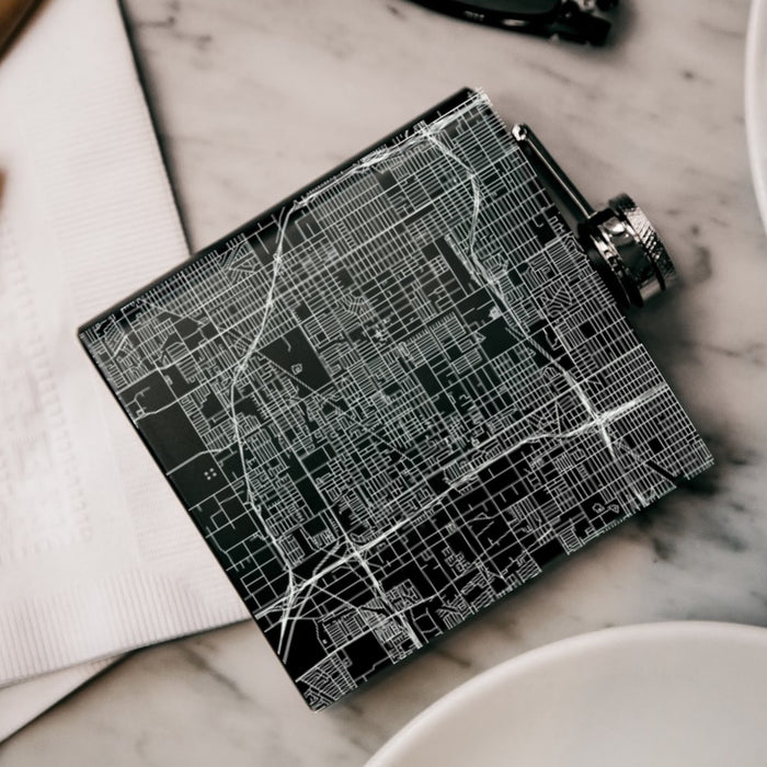 Gardena California Custom Engraved City Map Inscription Coordinates on 6oz Stainless Steel Flask in Black