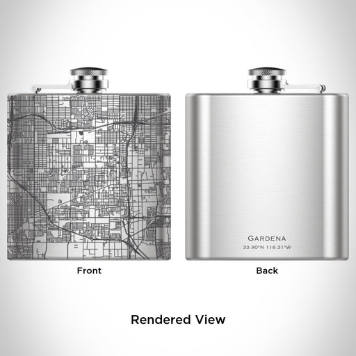 Rendered View of Gardena California Map Engraving on 6oz Stainless Steel Flask