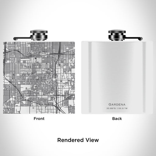 Rendered View of Gardena California Map Engraving on 6oz Stainless Steel Flask in White