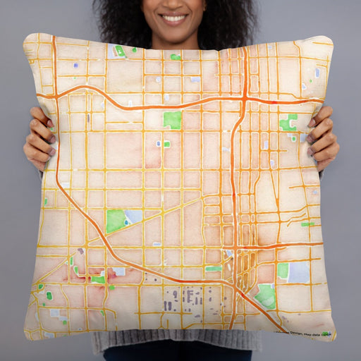 Person holding 22x22 Custom Gardena California Map Throw Pillow in Watercolor